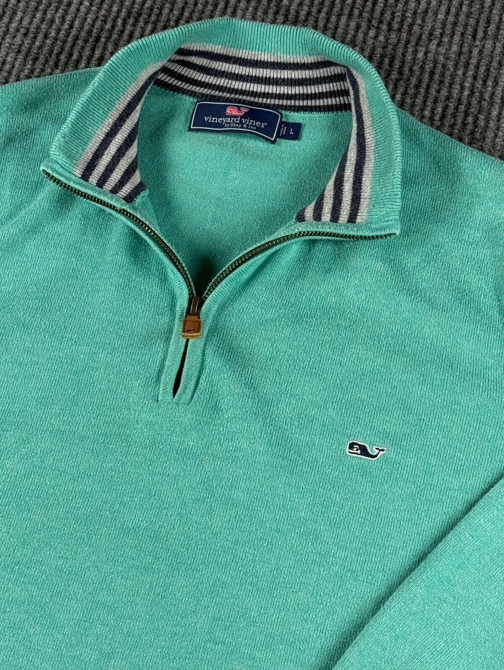 Vineyard Vines 1/4 Zip Pullover Mens L Aqua Blue Green Long Sleeve Cotton Preppy